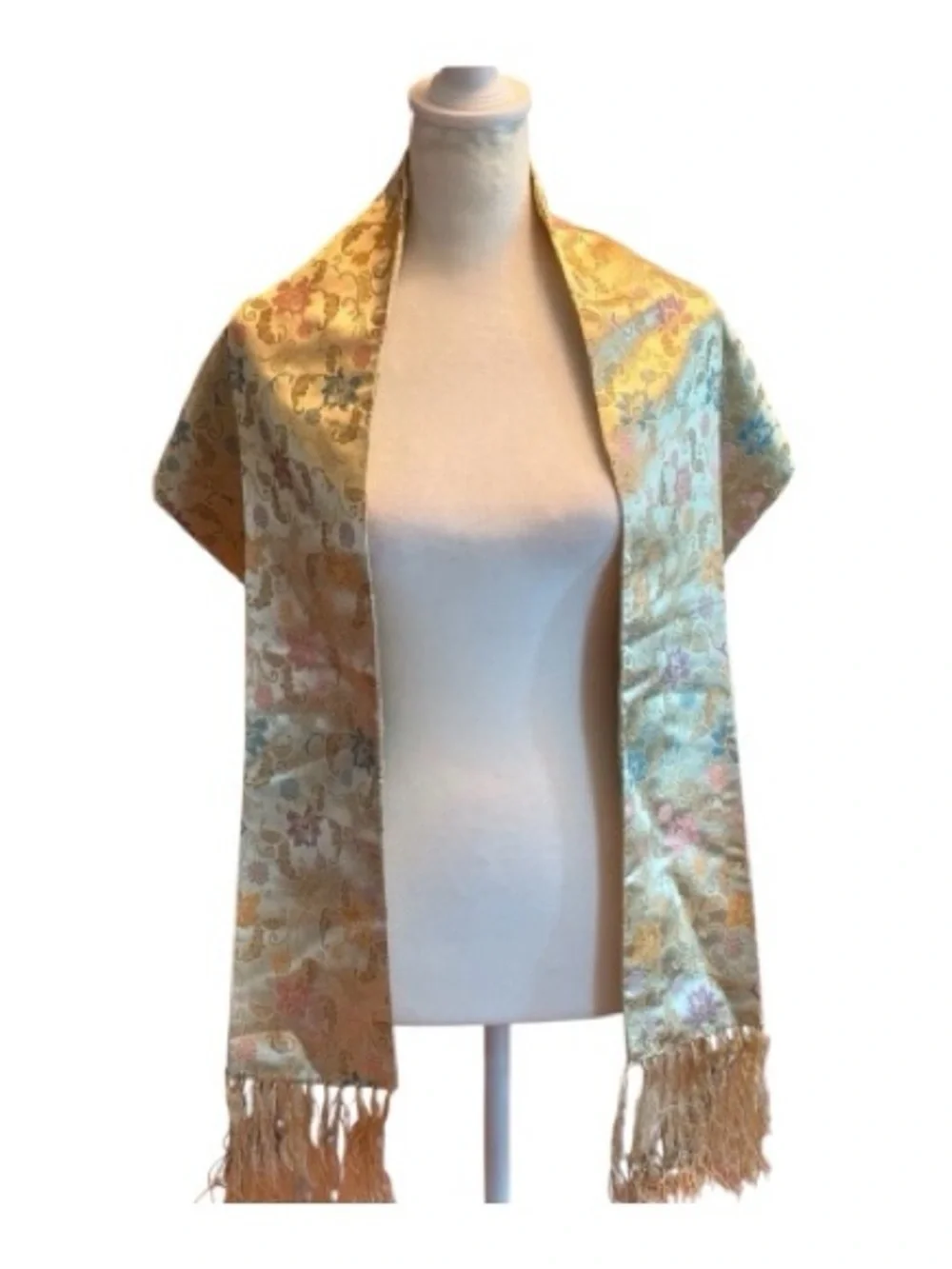 Floral Brocade Scarf Tassel Fringe Silk Style Asian Jacquard Wrap